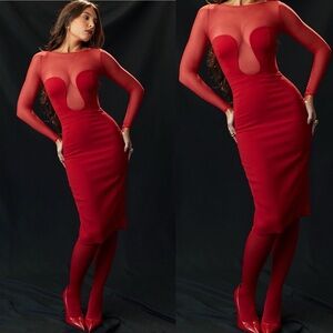 HOUSE OF CB 'Darcy' Scarlet Plunge Midi Dress‎ NWOT size XS NWOT $269